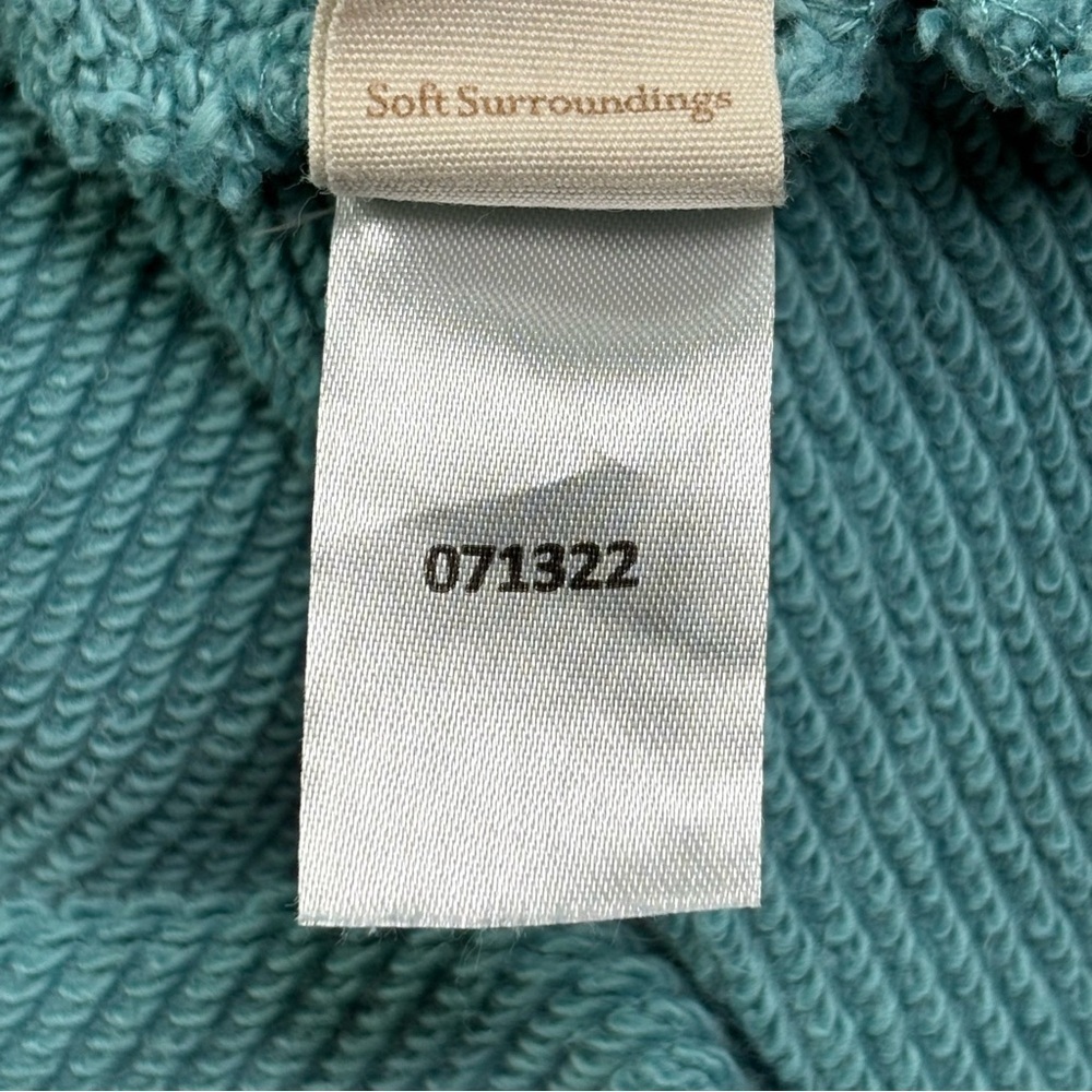 Soft Surroundings Drawstring Neck Tunic Top Size M Cotton Knit Teal Blue - Picture 10 of 10